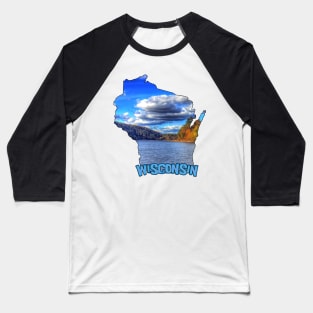 Wisconsin State Outline (Devil's Lake State Park) Baseball T-Shirt